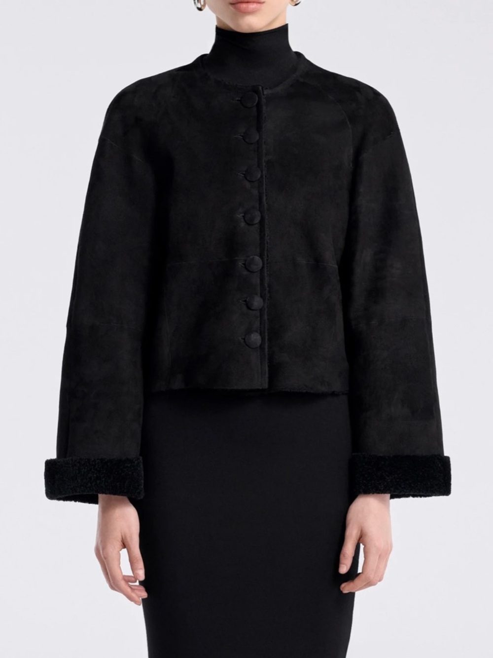 Nour Hammour Black Women's 100%  Shearling Button-Front Jacket